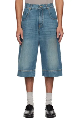 Palm Angels Short bleu en denim à logo incurvé imprimé au laser