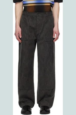 JUUN.J Pantalon de travail gris en coton à effet délavé