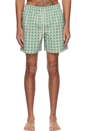 Palm Angels Maillot de bain vert et blanc cassé à motif losangique à monogrammes