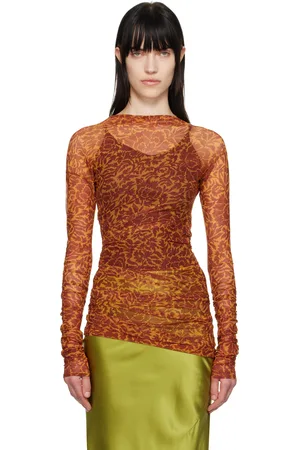 DRIES VAN NOTEN T-shirt à manches longues orange à motif imprimé