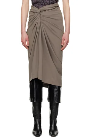 DRIES VAN NOTEN Jupe midi taupe en jersey à ornement noué