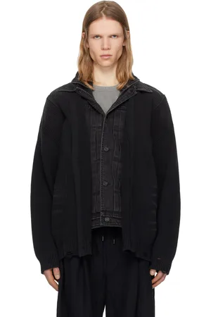 JUUN.J Cardigan noir à empiècement de style veste camionneur en denim amovible