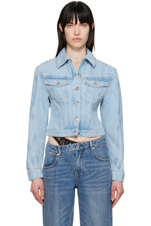 MUGLER Blouson bleu en denim à panneaux
