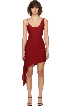Courrèges Robe midi rouge à ornement de style foulard