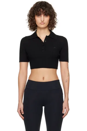 Courrèges Polo écourté noir en tricot