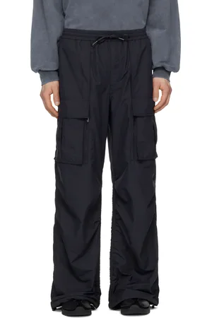 JUUN.J Pantalon cargo noir en tissu antidéchirures à fronces