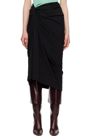 DRIES VAN NOTEN Jupe midi noire en jersey à ornement noué