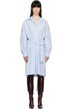DRIES VAN NOTEN Robe midi de style chemise bleue à ceinture
