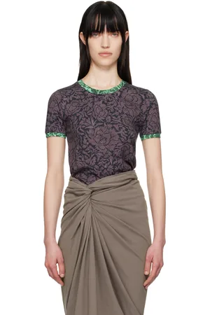 DRIES VAN NOTEN T-shirt contrasté mauve et vert à motif imprimé