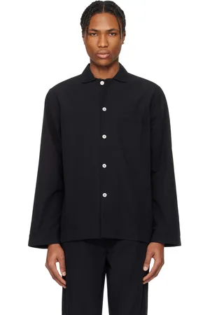 Tekla Chemise de pyjama à manches longues noire en popeline