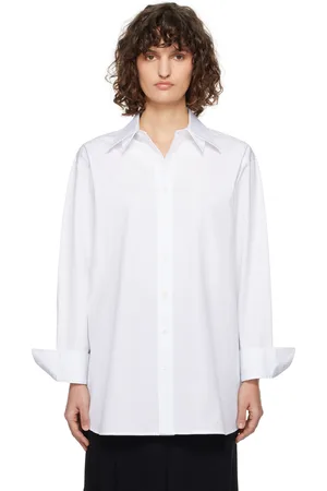 Recto Chemise blanche à col étagé et à rayures fines
