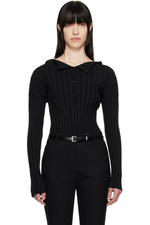 LE 17 SEPTEMBRE Cardigan sans col noir en tricot côtelé
