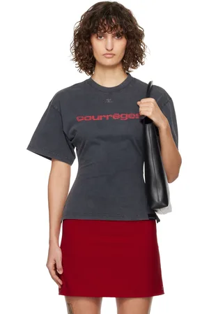 Courrèges T-shirt ajusté gris à logo imprimé