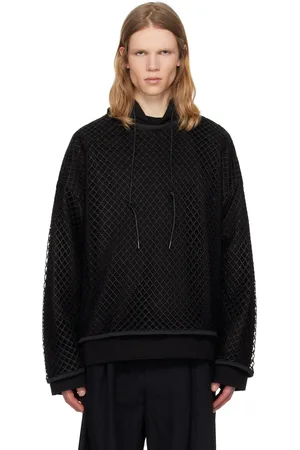 JUUN.J Pull à capuche étagé noir à empiècement en filet