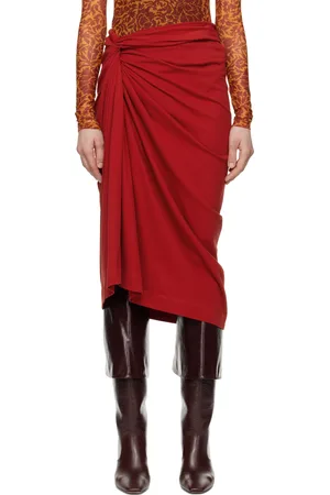 DRIES VAN NOTEN Jupe midi rouge en jersey à ornement noué