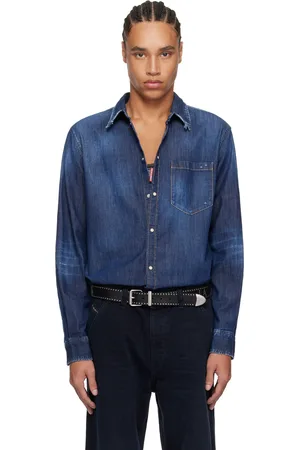 Dsquared2 Chemise bleue en denim à effet délavé et à étiquette à logo