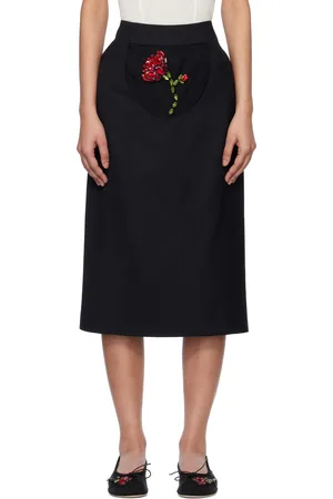 Simone Rocha Jupe midi noire à appliqué floral à ornements facettés
