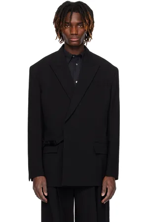 JUUN.J Veston noir en laine et nylon à sangle de style ceinture