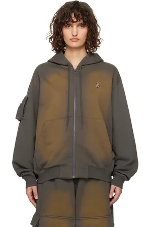OPEN YY Pull à capuche droit gris à effet délavé et à poches