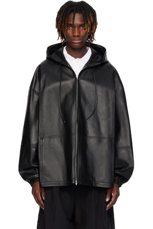 JUUN.J Blouson noir en cuir à capuche et à glissière