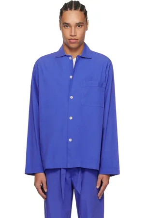 Tekla Chemise de pyjama à manches longues bleue en popeline