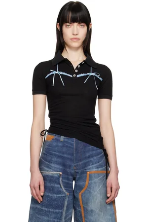 Andersson Bell Polo noir en piqué à cordons de style corsage bain de soleil