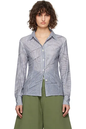 OPEN YY Chemise bleue en filet double face à motif imprimé