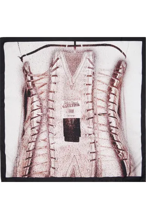 Jean Paul Gaultier Foulard rose et gris en soie à image de corset trompe l