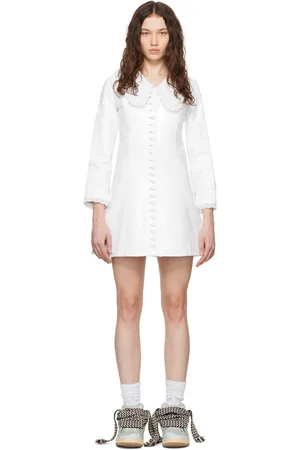 ERL Robe courte blanche en cuir à boutons