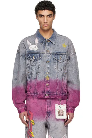 DOUBLET Blouson bleu et rose en denim à images d