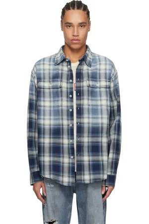 Dsquared2 Chemise lavée bleue à carreaux et à emmanchures basses