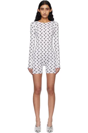 Marine Serre Combinaison moulante courte blanche en jersey de nylon recyclé à motif à logos exclusive à SSENSE