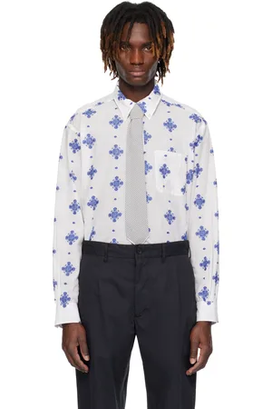 ENGINEERED GARMENTS Chemise 19 Century blanc et bleu à boutons