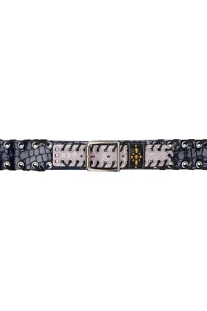 Chopova Lowena Ceinture Frei bleu marine et mauve en cuir gaufré façon croco