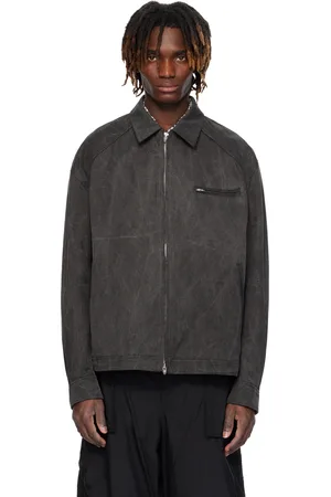 JUUN.J Blouson de travail gris en denim de coton à effet délavé