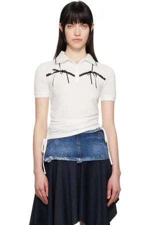 Andersson Bell Polo blanc en piqué à cordons de style corsage bain de soleil