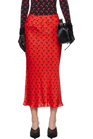 Marine Serre Jupe midi rouge en satin à motif à logos
