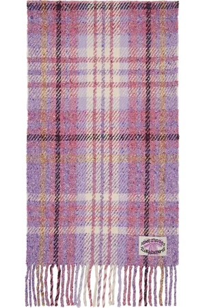 Acne Studios Écharpe mauve à motif écossais et à franges