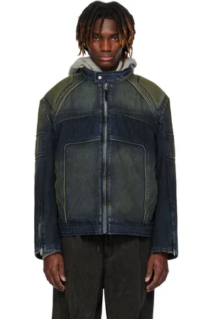 JUUN.J Blouson motard bleu et vert en denim