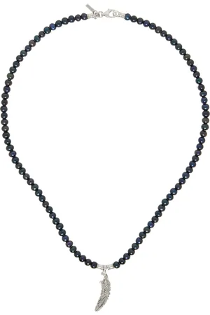 EMANUELE BICOCCHI Collier noir à pendentif de plume et à perles