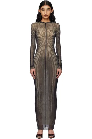 Jean Paul Gaultier Robe longue noire à motif en spirale