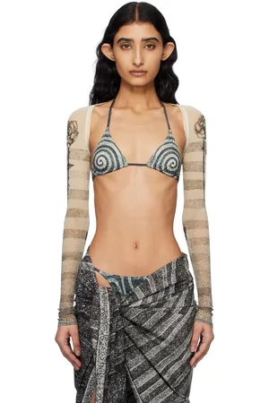 Jean Paul Gaultier Cardigan beige à rayures marinières et à images de style tatouage