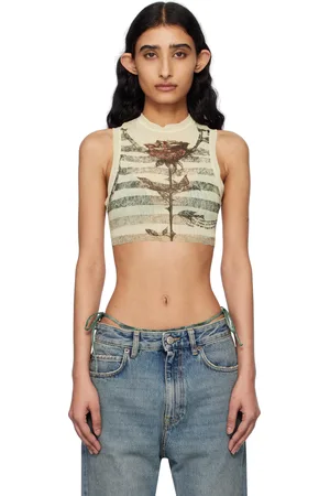 Jean Paul Gaultier Débardeur beige à rayures marinières et à images de style tatouage