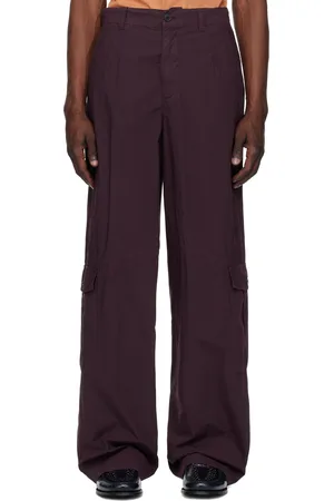 DRIES VAN NOTEN Pantalon cargo décontracté mauve en toile surteinte