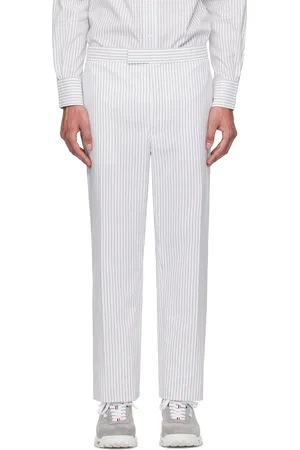 Thom Browne Pantalon blanc et gris à taille basse et à patte boutonnée à l