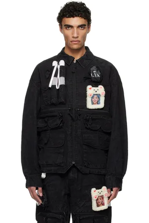 DOUBLET Blouson noir à poches et à ornement de style oshi-katsu