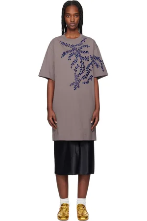 DRIES VAN NOTEN Robe courte taupe à ornements brodés