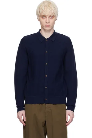 King & Tuckfield Cardigan bleu à motif graphique texturé