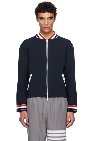 Thom Browne Blouson de tennis bleu marine en viscose extensible