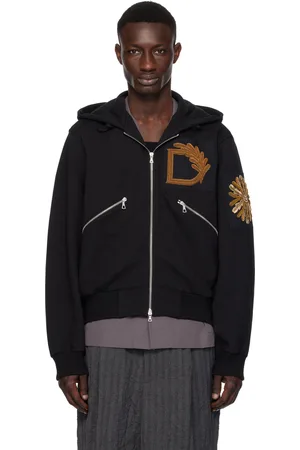 DRIES VAN NOTEN Pull à capuche noir à appliqués brodés